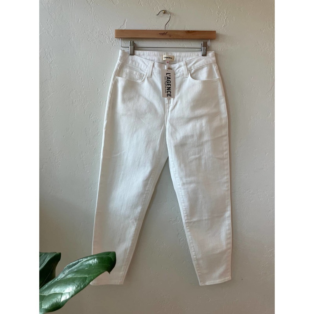 L'AGENCE High Rise Bleu Carotte White Denim Tapered NWT 25